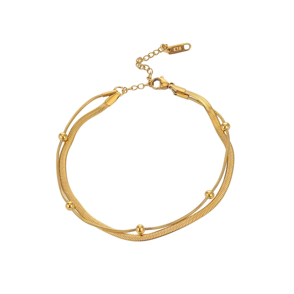 Stainless Steel Gold Plated Double-Layer Anklet