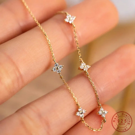 Shiny Zircon Flower Bracelet Sterling Silver & 18k Gold Plated