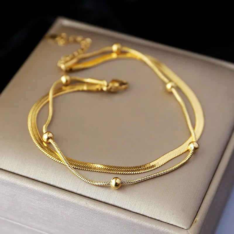 Stainless Steel Gold Plated Double-Layer Anklet